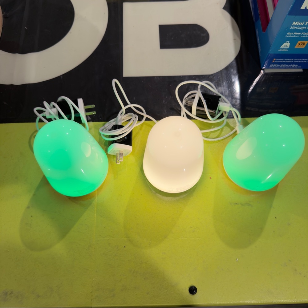 Set of Three Colorful LED Night Lights. With USB A cable and brick.